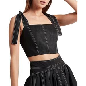 Aje Quietude Linen Bandeau Top Black Size 0